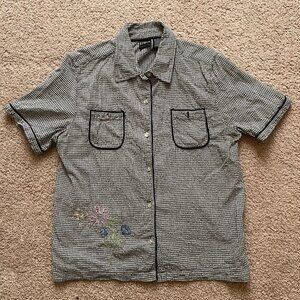 Erika Vintage Gingham 100% Cotton Button Down Blouse Womens Size M Cottagecore